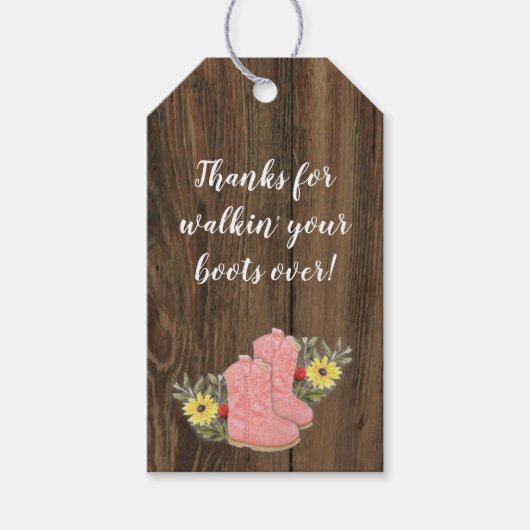 Little Cowgirl Bootie Dark Wood Baby shower Cadeaulabel (Voorkant)