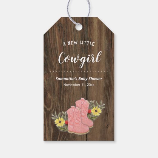 Little Cowgirl Bootie Dark Wood Baby shower Cadeaulabel (Achterkant)