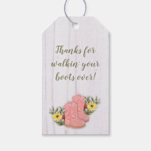 Little Cowgirl Bootie Wit Wood Baby shower Cadeaulabel (Voorkant)