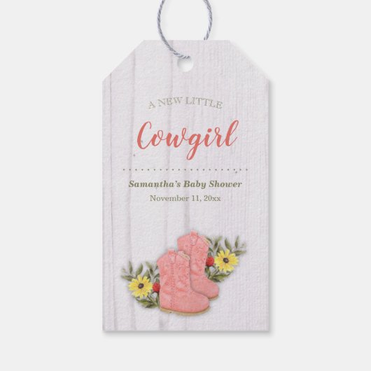 Little Cowgirl Bootie Wit Wood Baby shower Cadeaulabel (Achterkant)