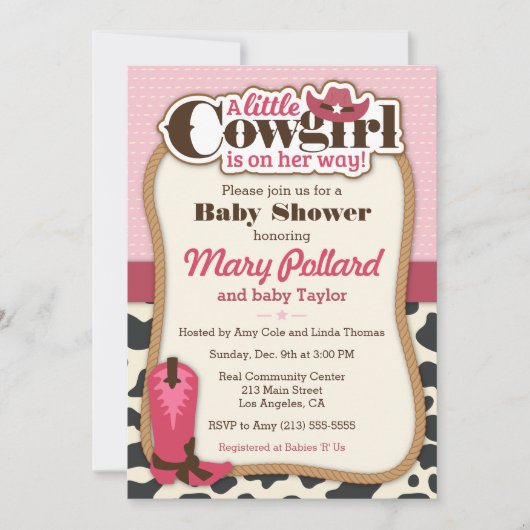 Little Cowgirl Modern Girl Baby shower Invitation Kaart (Voorkant)