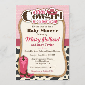 Little Cowgirl Modern Girl Baby shower Invitation Kaart