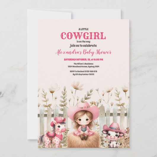 Little Cowgirl op Way Baby shower Kaart (Voorkant)