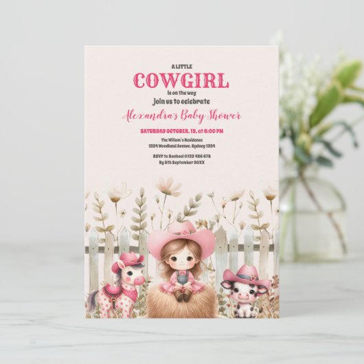 Little Cowgirl op Way Baby shower Kaart (Staand voorkant)