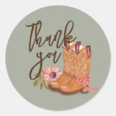 Little Cowgirl Party Floral Botanical Dank je wel Ronde Sticker (Voorkant)