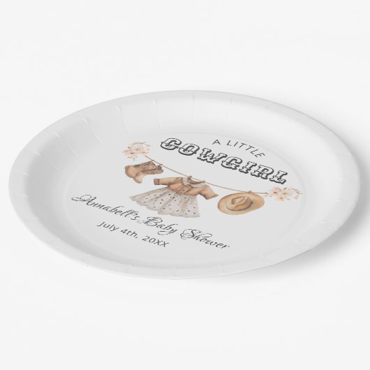 Little Cowgirl Pet laarzen jurk Baby shower Papieren Bordje (Gekanteld)