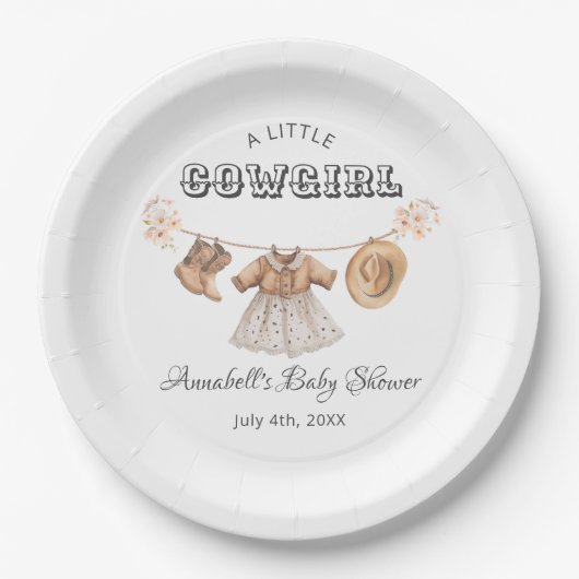 Little Cowgirl Pet laarzen jurk Baby shower Papieren Bordje (Voorkant)