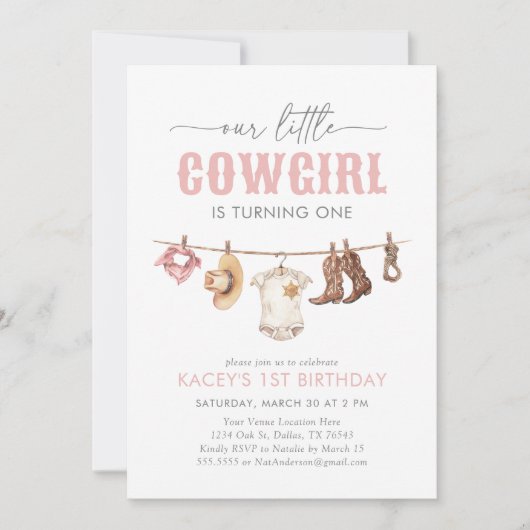 Little Cowgirl Roze 1e verjaardag Kaart (Voorkant)