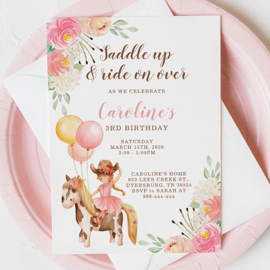 Little Cowgirl Saddle Up Birthday Invitation Aankondiging