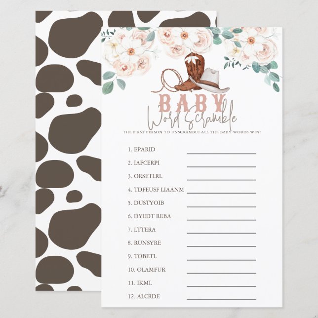 Little Cowgirl Western Floral Baby Word Scramble (Voorkant / Achterkant)