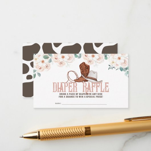 Little Cowgirl Western Floral Diaper Raffle Ticket Informatiekaartje (Voorkant / Achterkant in situ)