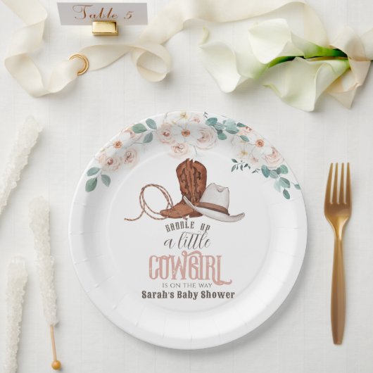 Little Cowgirl Western Floral Girl Baby Shower Papieren Bordje (Huwelijk)