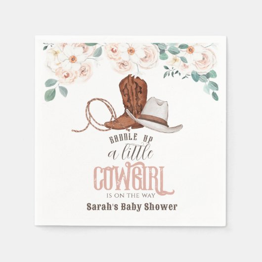 Little Cowgirl Western Floral Girl Baby Shower Servet (Voorkant)