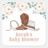 Little Cowgirl Western Floral Girl Baby Shower Vierkante Sticker (Voorkant)