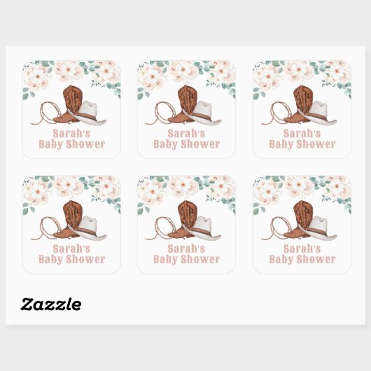 Little Cowgirl Western Floral Girl Baby Shower Vierkante Sticker (Vel)