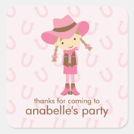 Little Cowgirl Westerne Birthday Party Vierkante Sticker