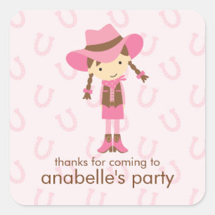 Little Cowgirl Westerne Birthday Party Vierkante Sticker