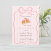 Little Croissant Pink Bow Pink Stripes Baby Shower Kaart (Staand voorkant)