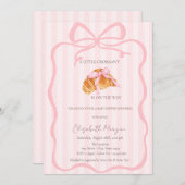 Little Croissant Pink Bow Pink Stripes Baby Shower Kaart (Voorkant / Achterkant)