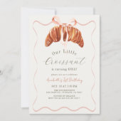 Little Croissant Pink Bow Ribbon Girl 1st Birthday Kaart (Voorkant)