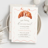 Little Croissant Pink Bow Ribbon Girl 1st Birthday Kaart