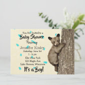 Little Cub Beer Blauwgroen en Tan Boy's Baby showe Kaart (Staand voorkant)