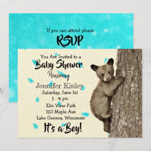 Little Cub Beer Blauwgroen en Tan Boy's Baby showe Kaart