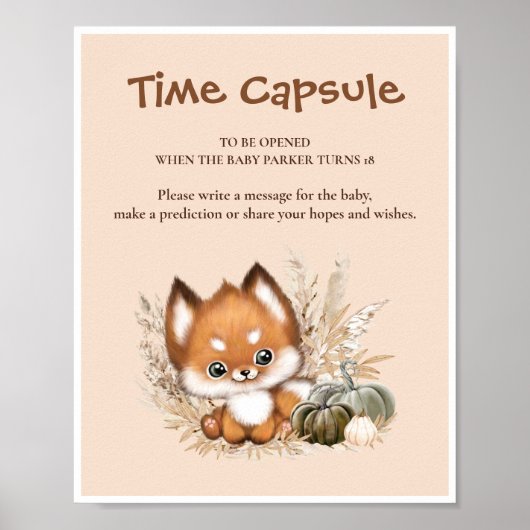 Little Cub Fox Herfst Baby shower Tijd Capsule Tek Poster (Voorkant)