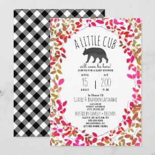 Little Cub Girly Greenery Plaid Baby shower Kaart