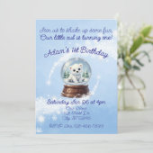 Little Cub One, Polar Bear Snow Globe Birthday Kaart (Staand voorkant)