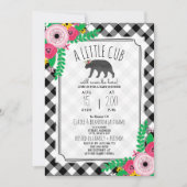 Little Cub Plaid Zwart + Wit Girly Baby shower Kaart (Voorkant)