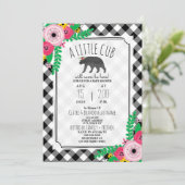 Little Cub Plaid Zwart + Wit Girly Baby shower Kaart (Staand voorkant)