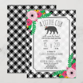 Little Cub Plaid Zwart + Wit Girly Baby shower Kaart (Voorkant / Achterkant)