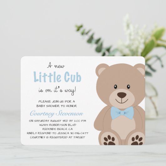 Little Cub Teddy Bear uitnodiging (Staand voorkant)