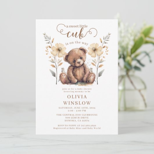 Little Cub Waterverf Teddy Bear Baby shower Kaart (Staand voorkant)