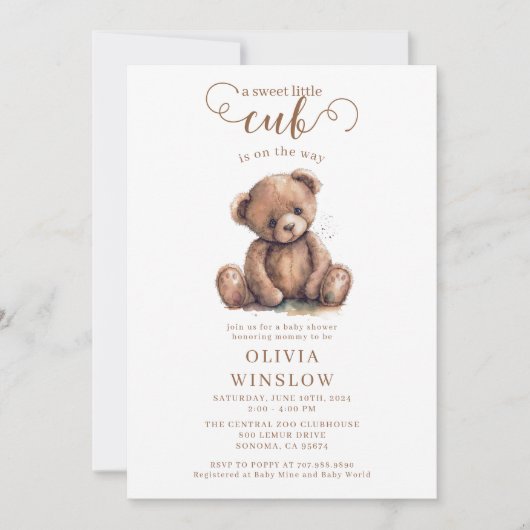 Little Cub Waterverf Teddy Bear Baby shower Kaart (Voorkant)
