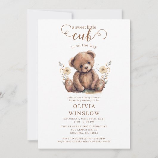 Little Cub Waterverf Teddy Bear Baby shower Kaart (Voorkant)