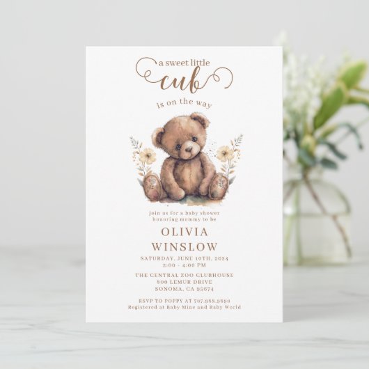 Little Cub Waterverf Teddy Bear Baby shower Kaart (Staand voorkant)