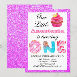 Little Cupcake Paars Glitter 1st Birthday One Kaart