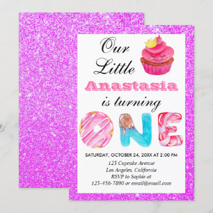 Little Cupcake Paars Glitter 1st Birthday One Kaart