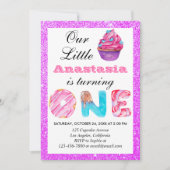 Little Cupcake Paars Glitter 1st Birthday One Kaart (Voorkant)