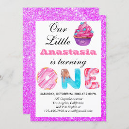 Little Cupcake Paars Glitter 1st Birthday One Kaart
