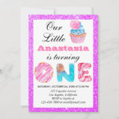 Little Cupcake Paars Glitter 1st Birthday One Kaart (Voorkant)