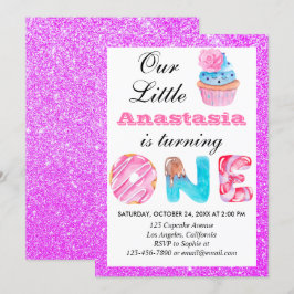 Little Cupcake Paars Glitter 1st Birthday One Kaart