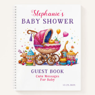 Little Cupcake Pink Stroller Baby shower Gast Notitieboek