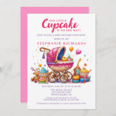 Little Cupcake Pink Stroller Baby shower Kaart (Voorkant / Achterkant)