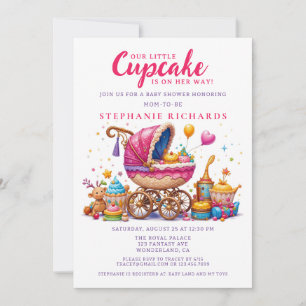 Little Cupcake Pink Stroller Baby shower Kaart