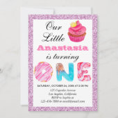 Little Cupcake Roze Lila Glitter 1st Birthday One Kaart (Voorkant)
