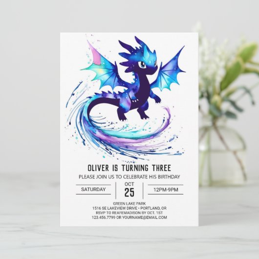 Little Custom Dragon Digitale Jongen Verjaardag Kaart (Staand voorkant)