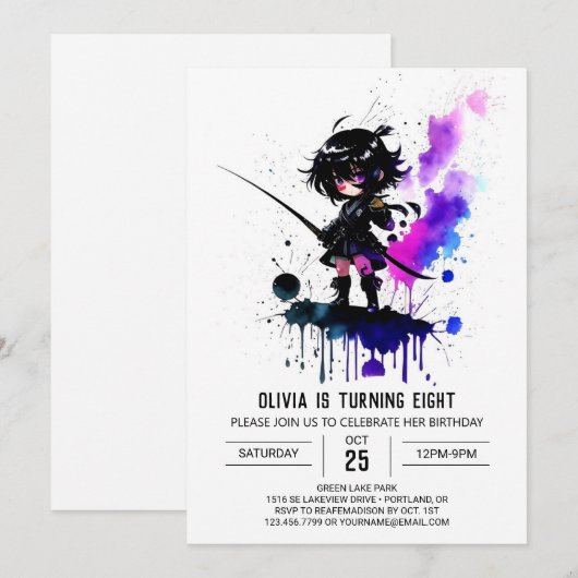 Little Custom Ninja Digitaal Meisje Verjaardag Kaart (Voorkant / Achterkant)